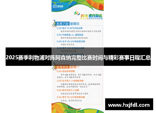 2025赛季利物浦对阵阿森纳完整比赛时间与精彩赛事日程汇总